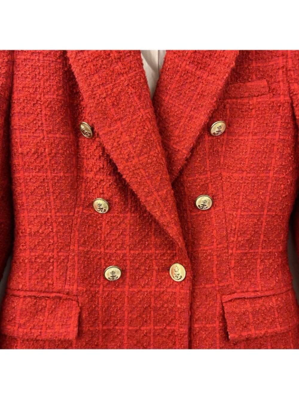 ZARA Red Tweed Boucle Double Breasted Blazer Jacket Womens XS Textured Cotton - Picture 16 of 16